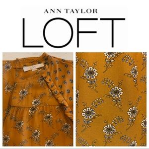 Loft Ann Taylor mustard yellow floral blouse